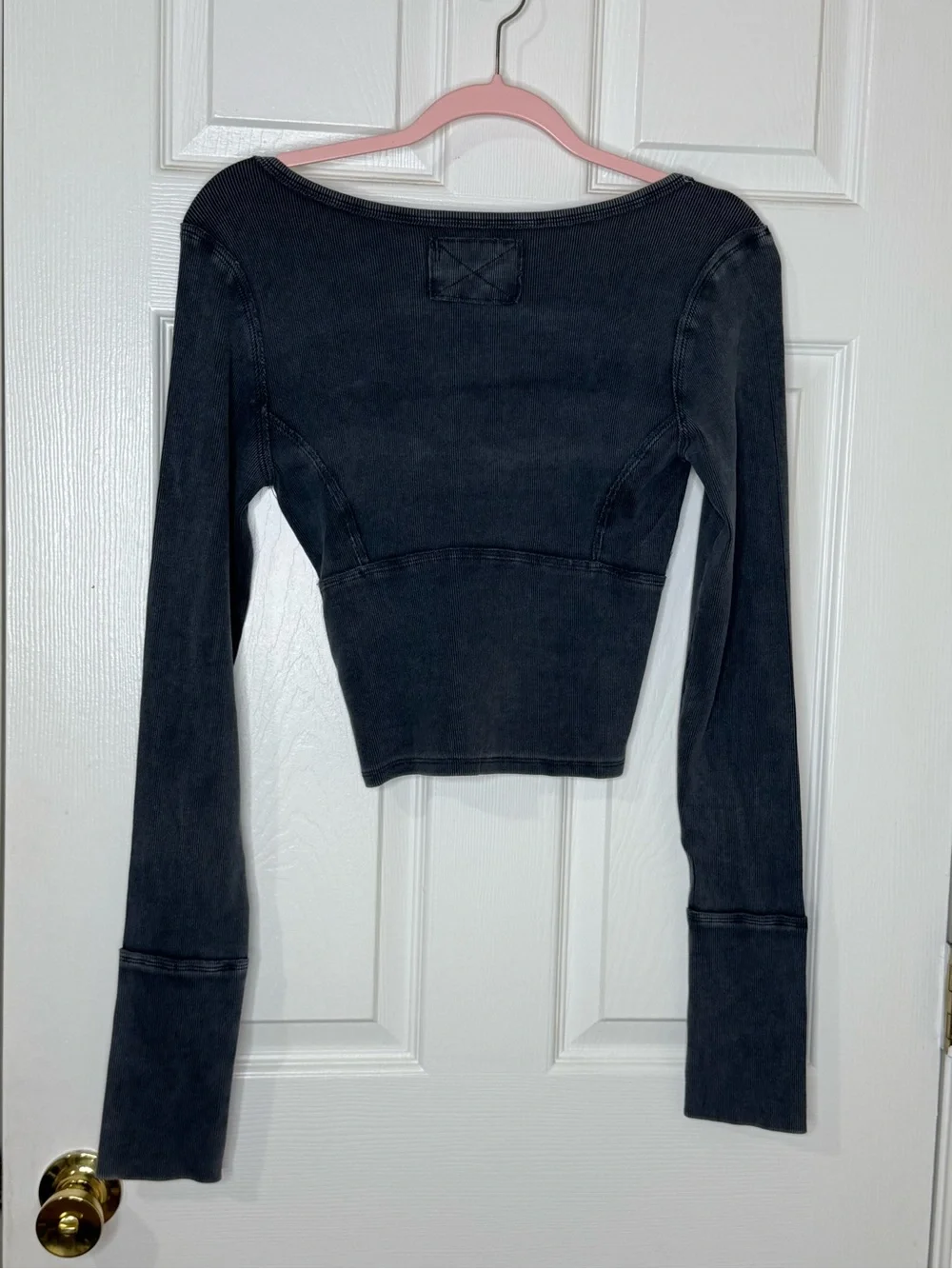 NWOT Free People Lightning Black V-Neck Long Sleeve Crop Top